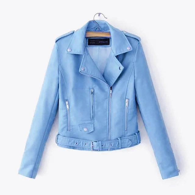 Slim fit Motorcycle Pu Jacket All match Slim Small Jacket Blue - Shop at LoveMi