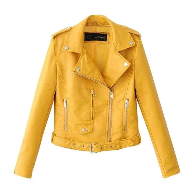 Slim fit Motorcycle Pu Jacket All match Slim Small Jacket Yellow - Shop at LoveMi