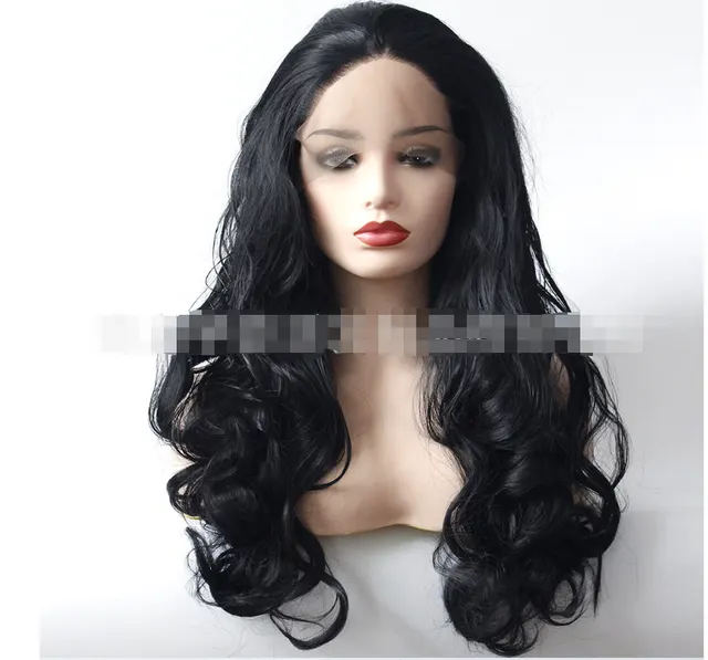 European and American fashion black big wave wig high grade chemical fiber front lace head cover 18Inch - Shop at LoveMi
