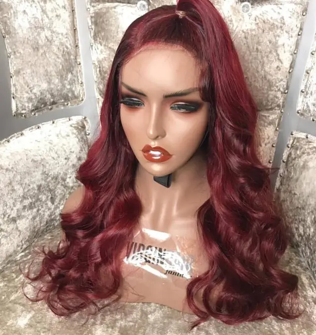 Burgundy front lace chemical fiber wig Wine Red - Shop at LoveMi
