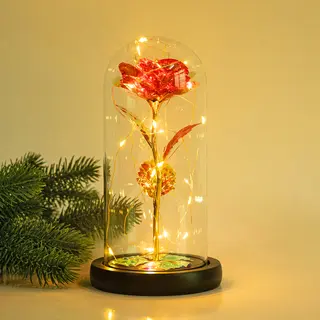 Enchanted Forever Rose Flower in Glass LED Light Christmas Decoration - Red