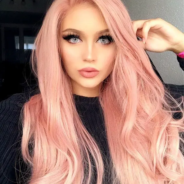 New chemical fiber hair long curly wig Pink - Shop at LoveMi