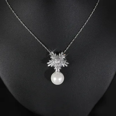 Korean temperament luxury high grade pearl necklace earrings set with zircon jewelry micro all match fashion bride Necklace - Shop at LoveMi