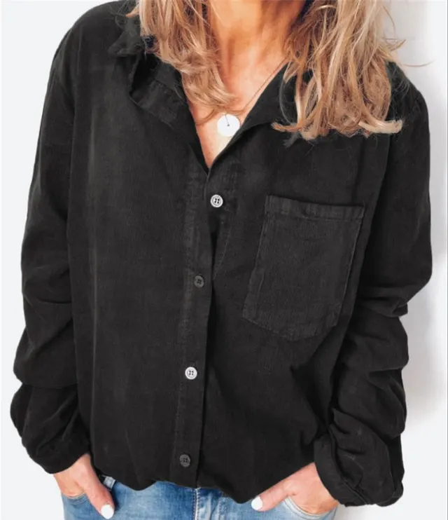 New Style Corduroy Women's Plus Size Shirt Jacket Black - Shop at LoveMi