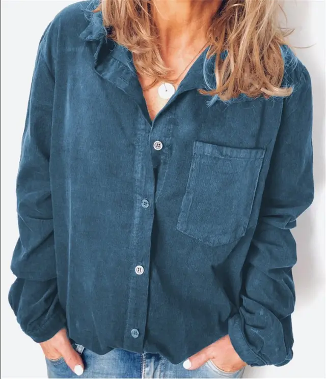 New Style Corduroy Women's Plus Size Shirt Jacket Blue - Shop at LoveMi