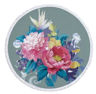 Digital Printing Microfiber Towel Cloth Round Fringe Beach Towel Customizable - Microfiber 460G