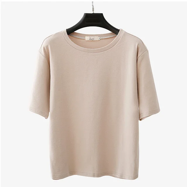 Women's solid color short sleeved t shirt Beige2 - Shop at LoveMi