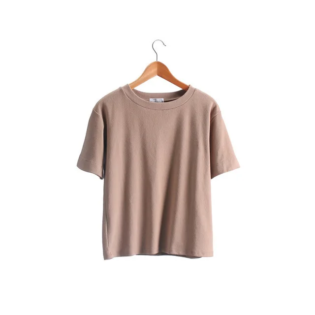 Women's solid color short sleeved t shirt Khaki - Shop at LoveMi