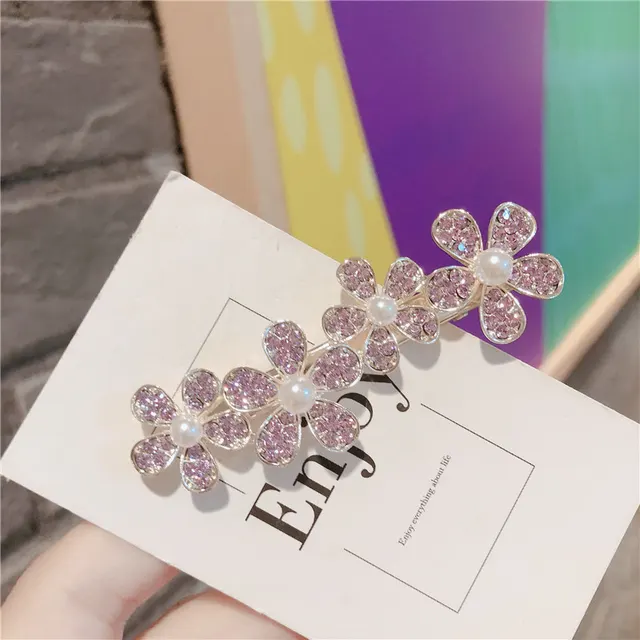 Purple flashing diamond girl full of diamond hair clips Pearl Flowers - Shop at LoveMi
