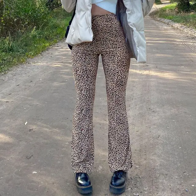 Leopard Print Gauze Double Layer Show Leg Long Straight Pants As Shown - Shop at LoveMi