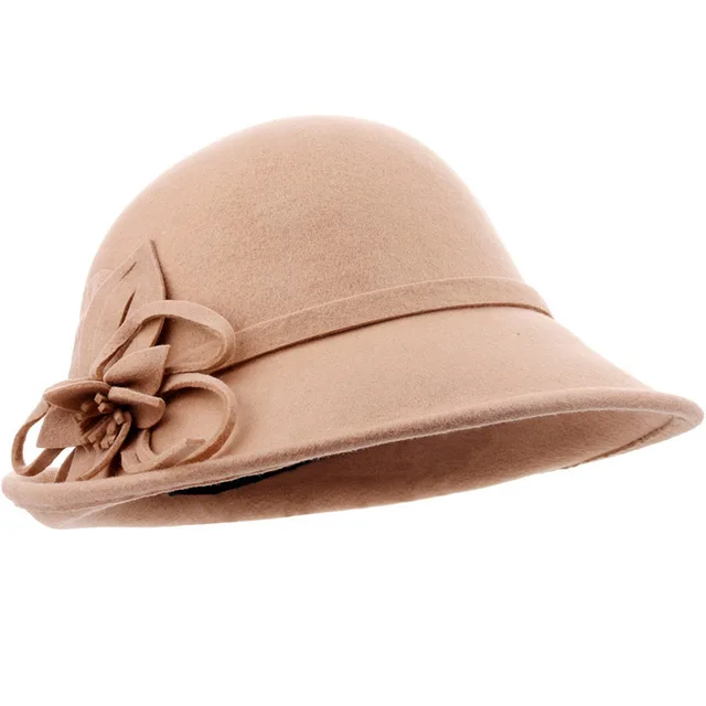 Autumn and winter new women's woolen hat elegant Korean small hat all wool shaped felt hat warm fashion hat Khaki - Shop at LoveMi