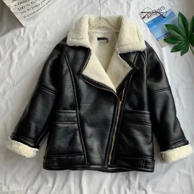 Motorcycle style lapel fur coat Black - Shop at LoveMi