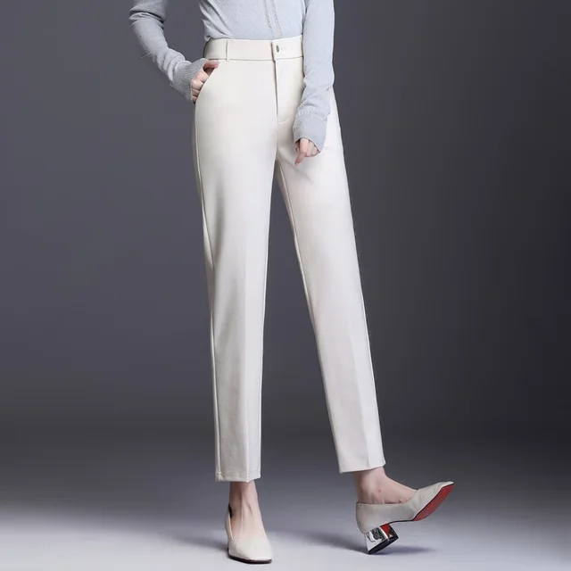 New Spring And Autumn High Waist Thin Pipe Pants Beige - Shop at LoveMi