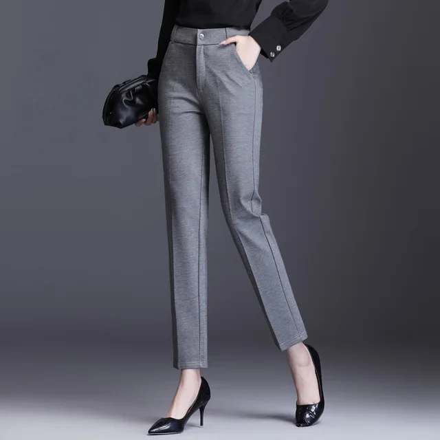 New Spring And Autumn High Waist Thin Pipe Pants Grey - Shop at LoveMi