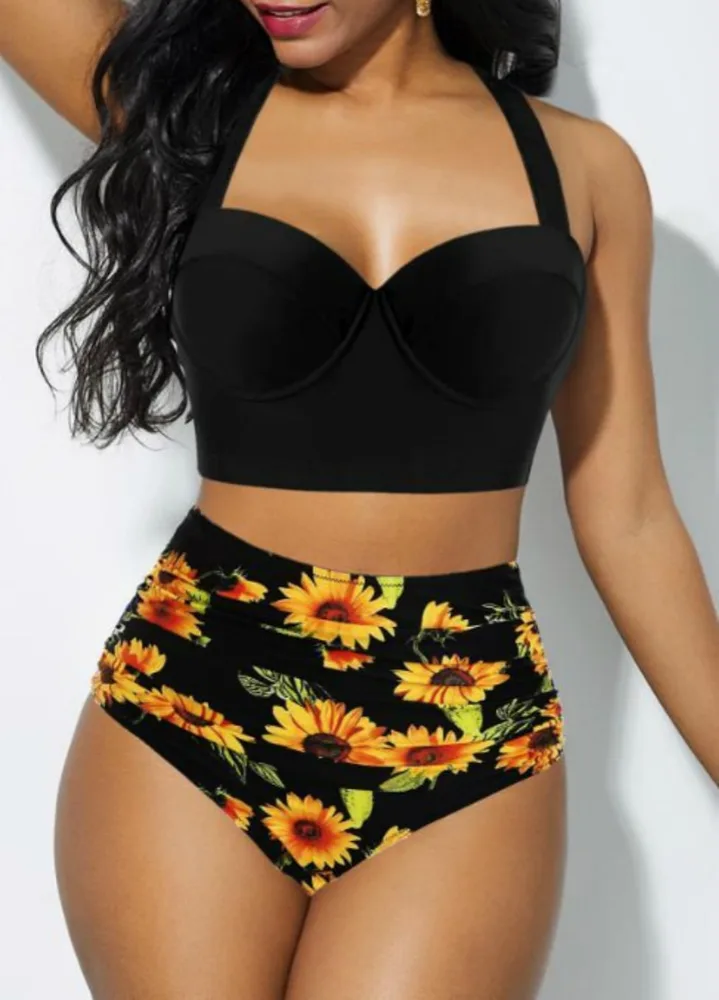 High-waisted plus-size sexy swimsuit - Black