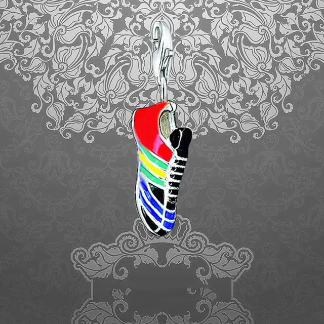 Colored Striped Football Shoe 925 Silver Bracelet Pendant Red - Shop at LoveMi