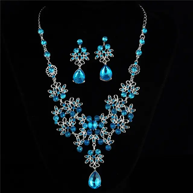 Necklace Earrings Temperament Wedding Accessories Women Lake Blue - Shop at LoveMi