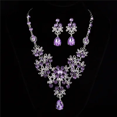 Necklace Earrings Temperament Wedding Accessories Women Purple - Shop at LoveMi