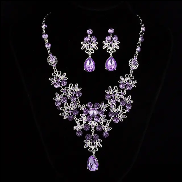 Necklace Earrings Temperament Wedding Accessories Women Purple - Shop at LoveMi