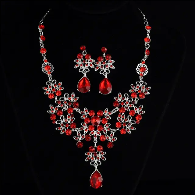 Necklace Earrings Temperament Wedding Accessories Women Red - Shop at LoveMi