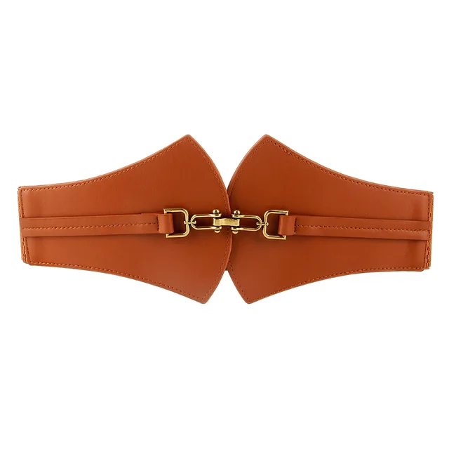 Waist seal female waist decoration shirt dress with a sense of high grade belly cover fan shaped buckle high elastic network red Light Tan - Shop at LoveMi