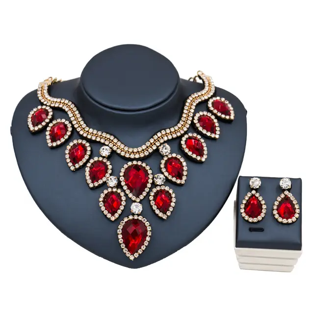 Fast Selling Explosion, Middle East, Europe And America, Colorful Exaggerated Bride Necklace, Earring Set, Cross Border Goods Supply Gold And Red - Shop at LoveMi