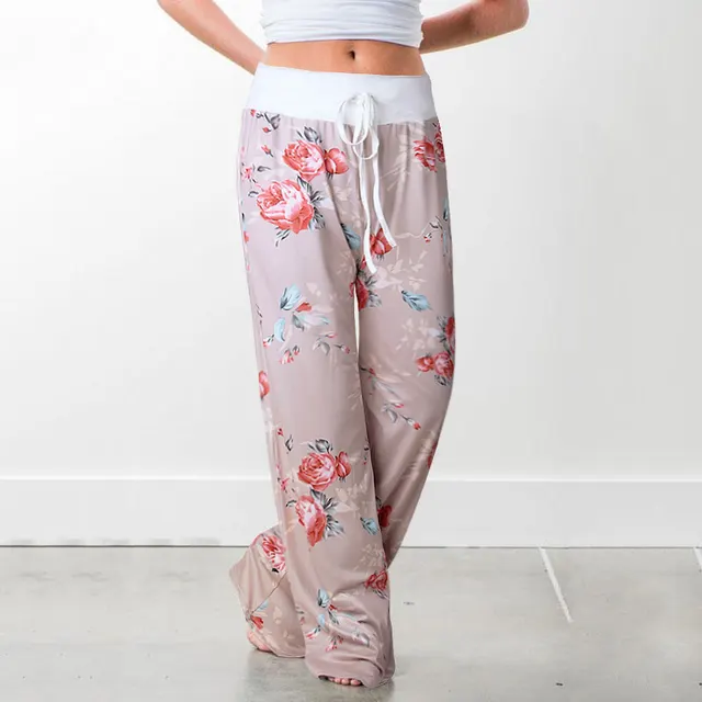Lace up casual trousers Loose lace up camouflage print pants Pink Flower - Shop at LoveMi