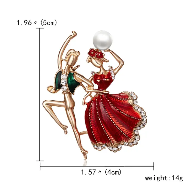 Rhinestone Pearl Dress Dancing Girl Brooches Women Dancer Sports Brooch Pins Gifts Style P - Shop at LoveMi