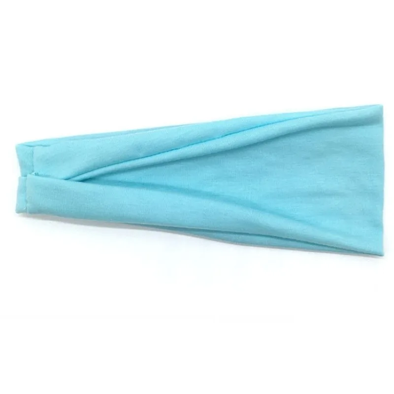 Sports stretch solid color striped running headband - Light Blue - View 1