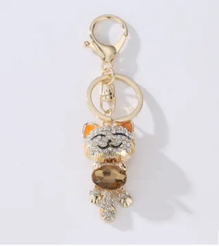Fashion Enamel Lucky Cat Crystal Keychain Alloy Keyring For Women Party Gift Key chains - Orange - View 1