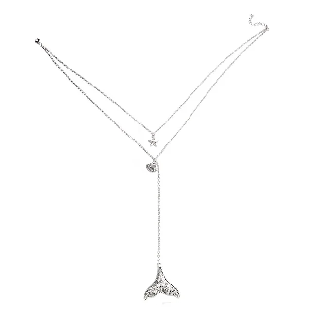 Sea star scallop fish tail multilayer necklace Sliver - Shop at LoveMi