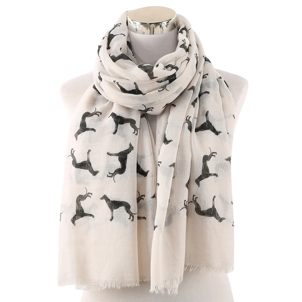 Black dog print scarf - Beige