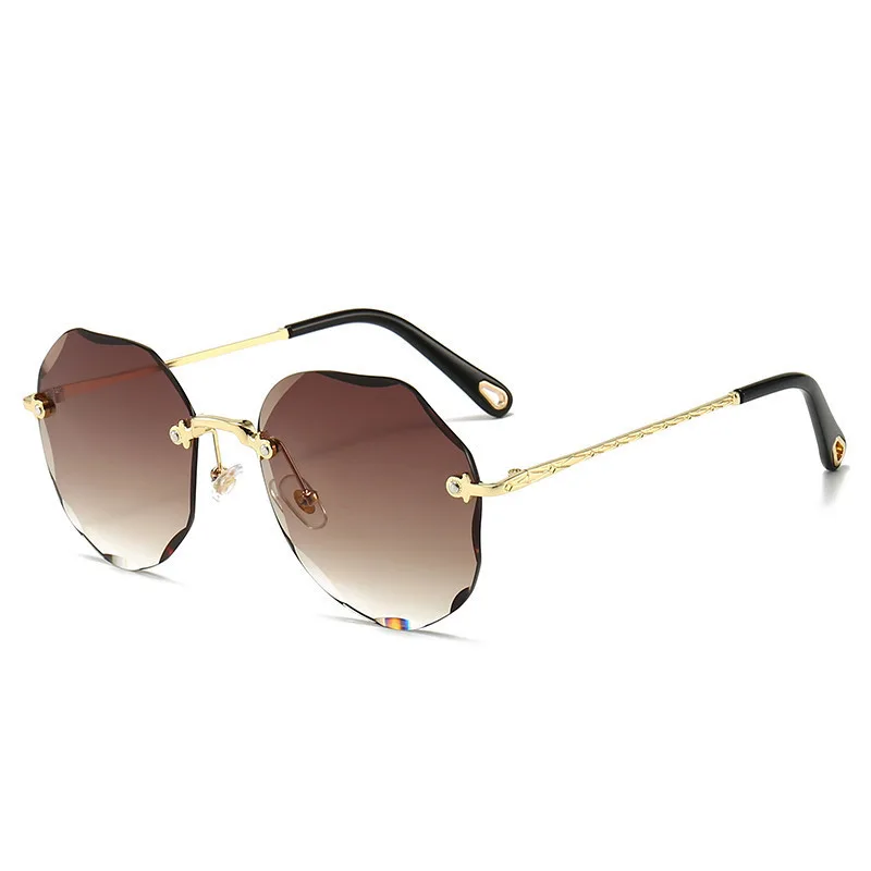 Polygonal Sunglasses Women Rimless Trimmed Sunglasses - Gradient Brown
