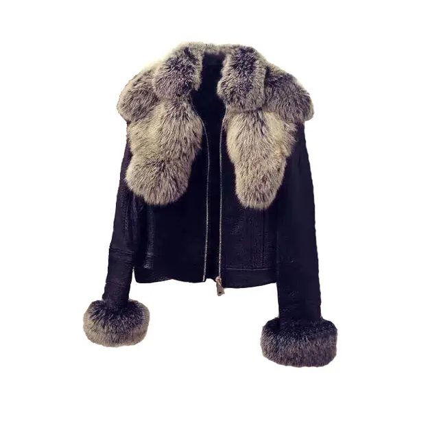 Detachable cotton fitted leather coat Black - Shop at LoveMi