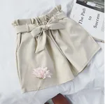 Summer Korean Bow Tie Shorts Loose slimming high waist wide leg pants hot pants - Apricot