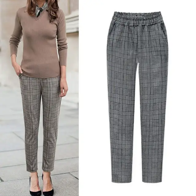 Lattice loose 9 points small feet casual pants women Grey - Shop at LoveMi