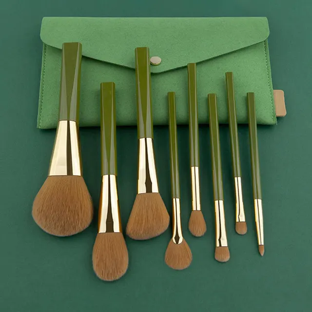 Makeup Brush Set Soft 8 Green Shimmering Brushes Green - Shop at LoveMi