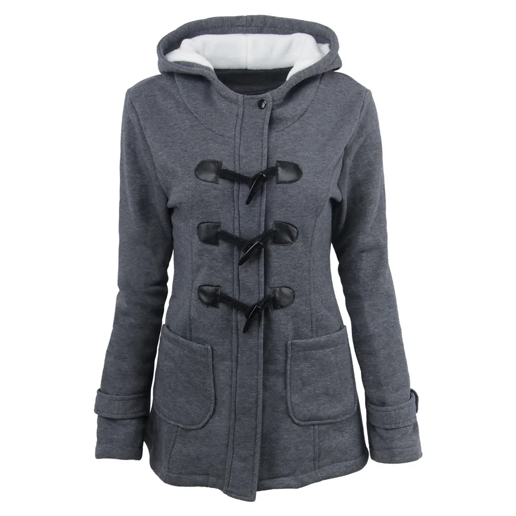 warm winter fur collar jackets women new horn button Long down coat women parka Plus Size female parka hoodies Women - Dark Grey