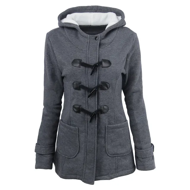 warm winter fur collar jackets women new horn button Long down coat women parka Plus Size female parka hoodies Women Dark Grey - Shop at LoveMi