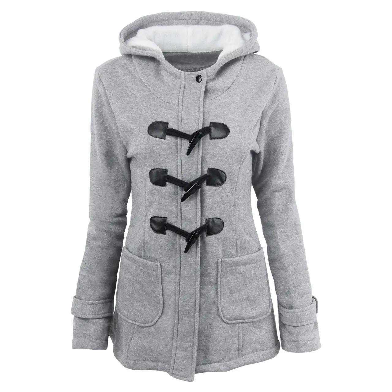 warm winter fur collar jackets women new horn button Long down coat women parka Plus Size female parka hoodies Women - Light Grey