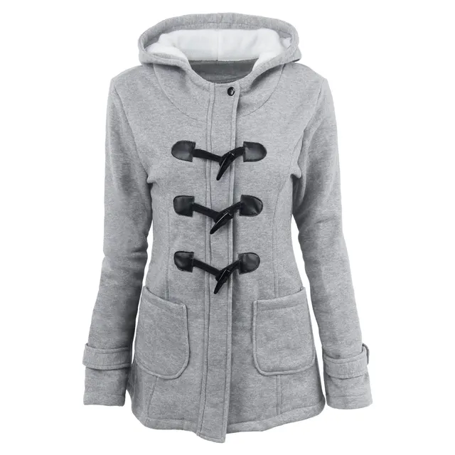 warm winter fur collar jackets women new horn button Long down coat women parka Plus Size female parka hoodies Women Light Grey - Shop at LoveMi