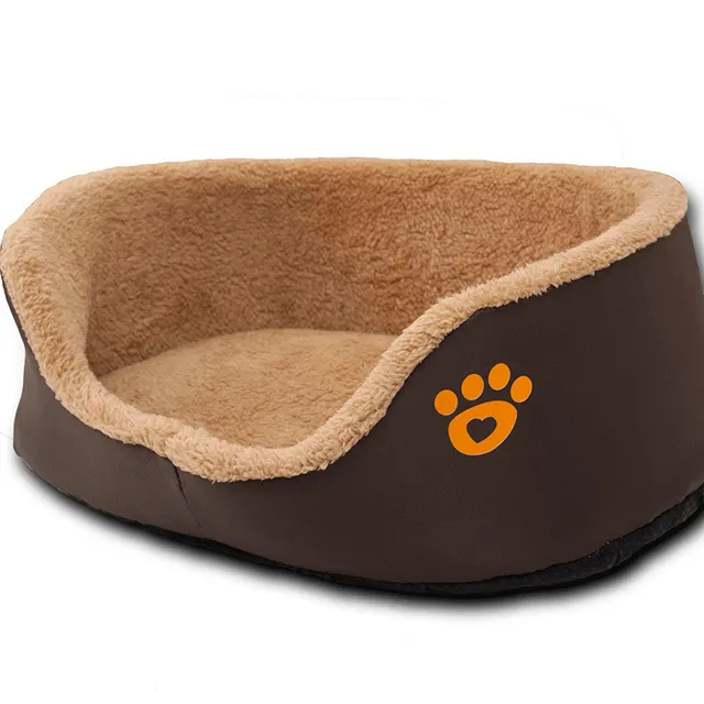 Soft Warm Wool Dog Bed Round Shape Pet Sofa Brown - Shop at LoveMi