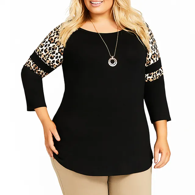 6XL Leopard Printed T shirts Women Autumn Three Sleeve Black - Shop at LoveMi