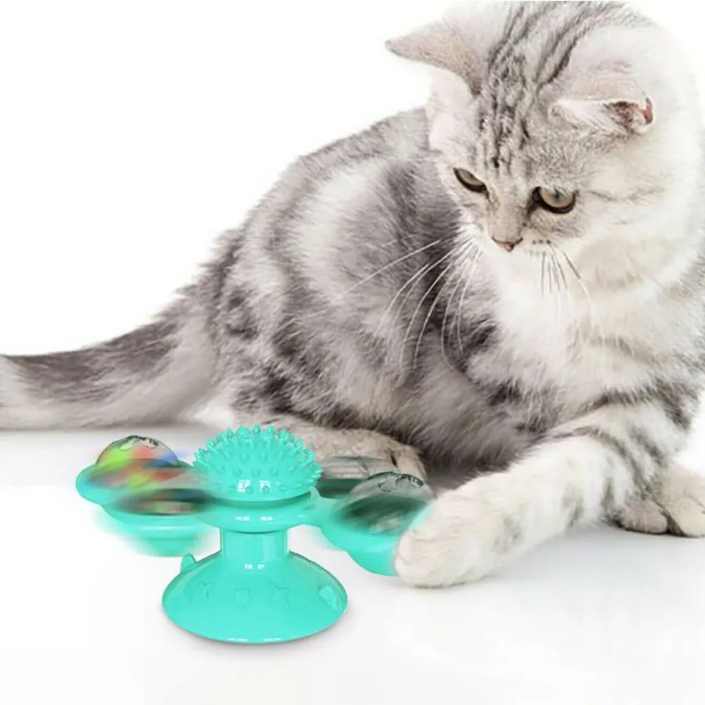 New Windmill Cat Toys Cute Rotating Interactive Cat Toy - Indoor Windmill Cat Toy With Suction Cup Catnip & Jagged Teeth Middle Ball, Smart Kitten ...