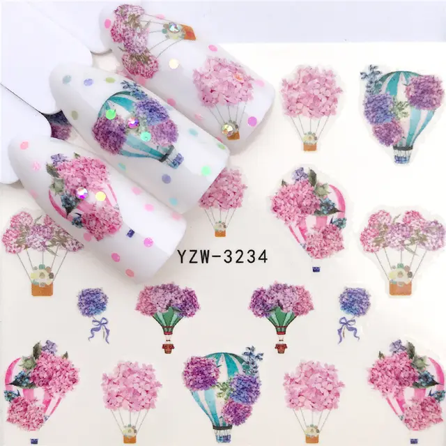 Flower hot air balloon nail art watermark sticker - 34Style