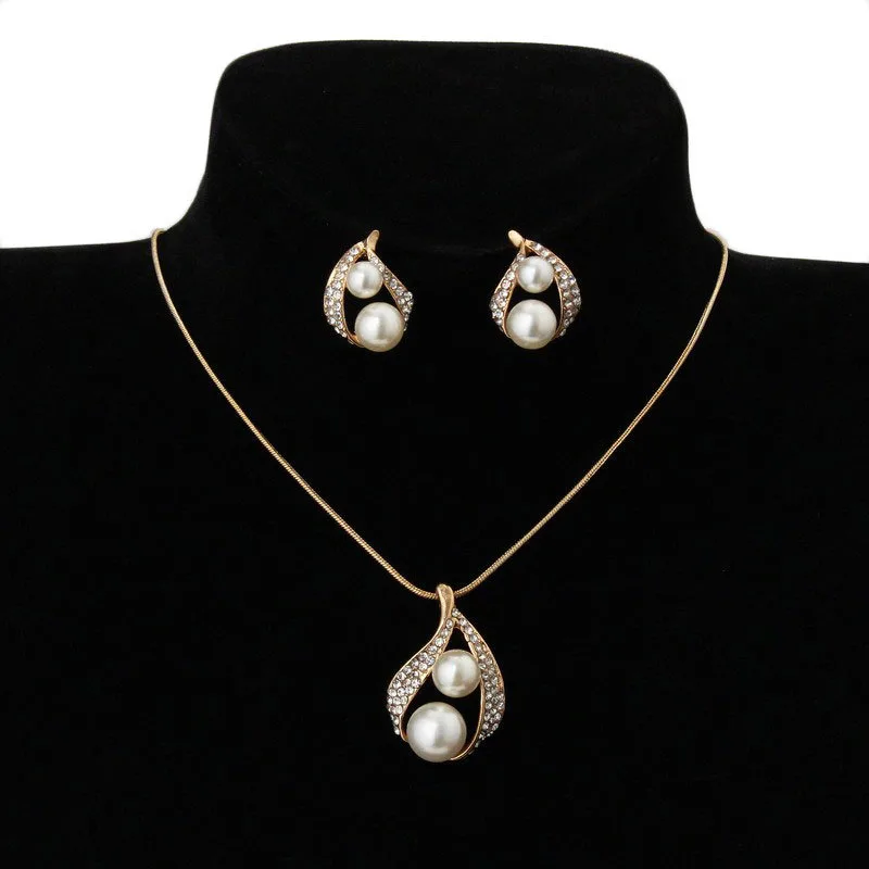 Europe and the United States foreign trade exquisite package with bridal jewellery set pearl water drop two Pearl Necklace Set