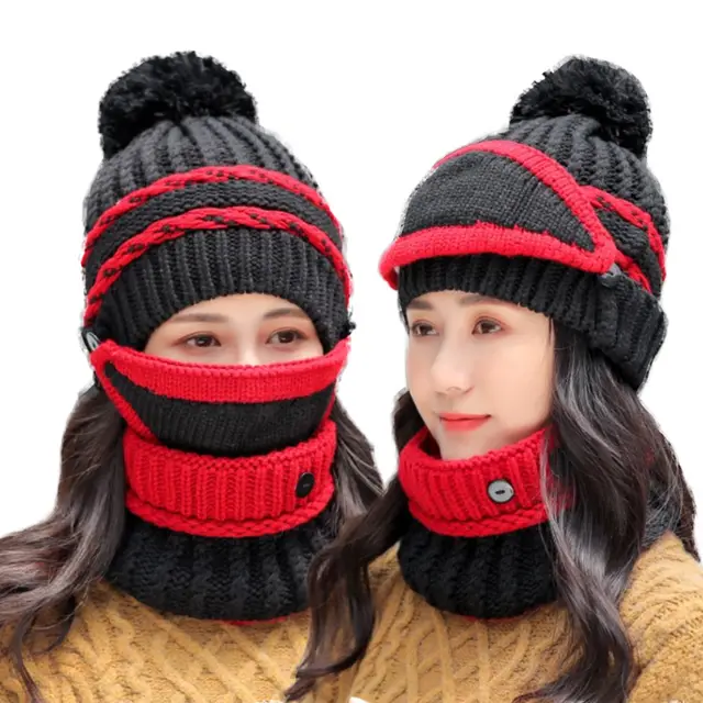 Warm knitted cotton hat suit Black - Shop at LoveMi