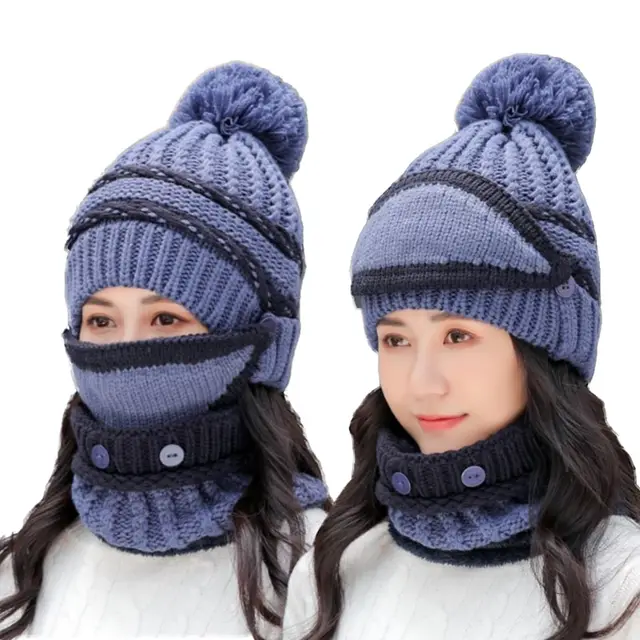 Warm knitted cotton hat suit Blue - Shop at LoveMi