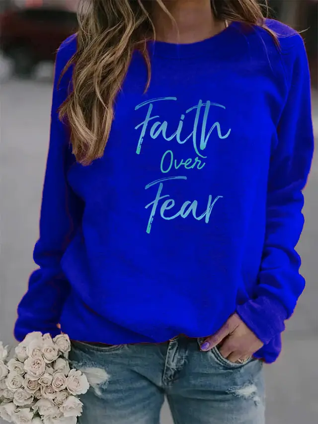 Faith Over Fear Sweater Blue - Shop at LoveMi
