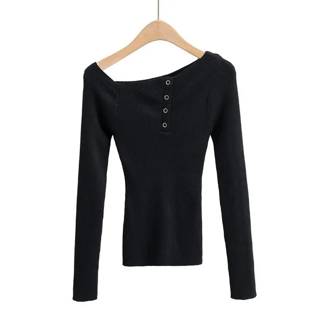 Single Breasted Slim Women's Bottoming Shirt T Shirt Black - Shop at LoveMi